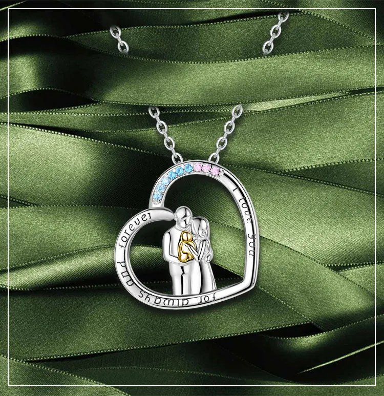925 Silver Mom Dad Baby Gold Pendant Family Embraces Necklace