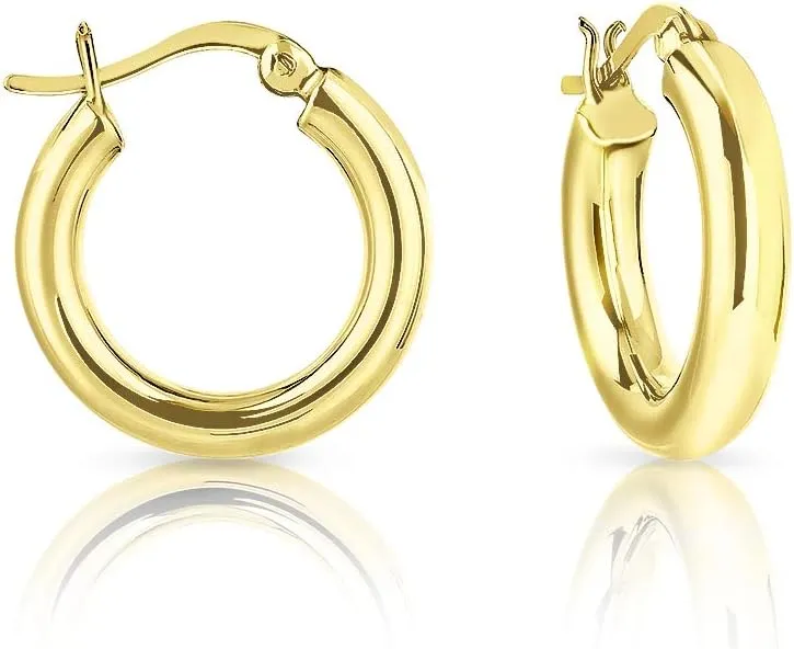 925 Sterling Silver, 24K Yellow or 18K Rose Gold Plated Chunky SMALL/MEDIUM/LARGE Creole/Hoops Earrings - Secure Clasp - Thickness 4 mm - Outer Diameter: 20, 30, 40, 50, 60 mm
