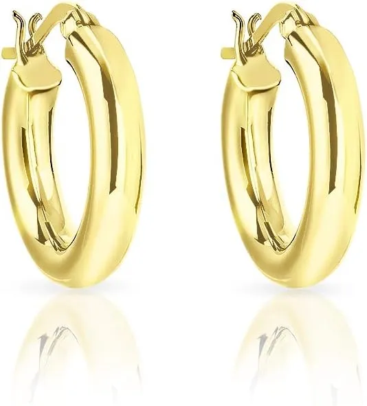 925 Sterling Silver, 24K Yellow or 18K Rose Gold Plated Chunky SMALL/MEDIUM/LARGE Creole/Hoops Earrings - Secure Clasp - Thickness 4 mm - Outer Diameter: 20, 30, 40, 50, 60 mm