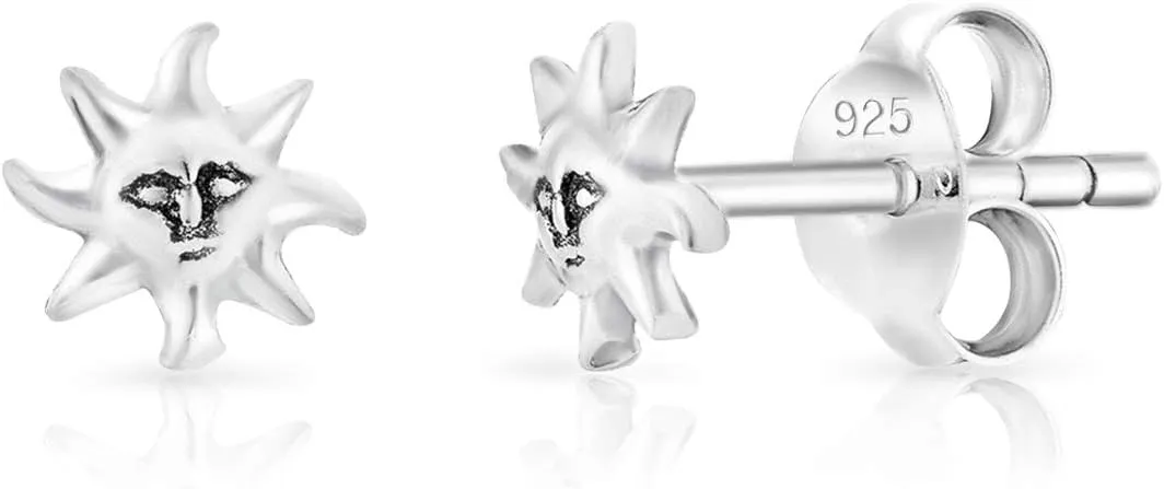 925 Sterling Silver, 24K Yellow or 18K Rose Gold Plated - TINY/SMALL Fashion Studs Earrings - Moon Crescent/Star/Sun/Face