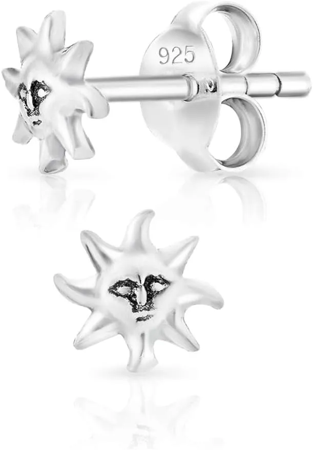 925 Sterling Silver, 24K Yellow or 18K Rose Gold Plated - TINY/SMALL Fashion Studs Earrings - Moon Crescent/Star/Sun/Face
