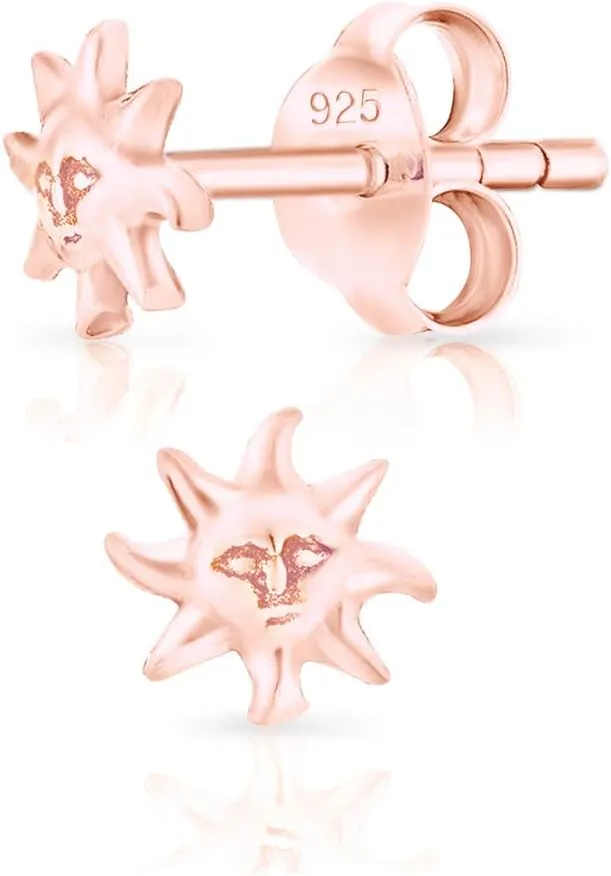 925 Sterling Silver, 24K Yellow or 18K Rose Gold Plated - TINY/SMALL Fashion Studs Earrings - Moon Crescent/Star/Sun/Face