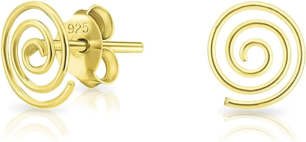 925 Sterling Silver, 24K Yellow or 18K Rose Gold Plated - TINY/SMALL/MEDIUM Fashion Hook or Stud Earrings - Swirl Spiral/Curl