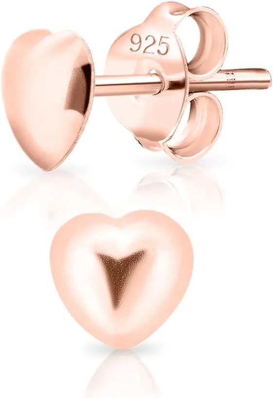925 Sterling Silver, 24K Yellow or 18K Rose Gold Plated - VERY/TINY/SMALL Fashion Studs Earrings - Heart Shape - Diameter: 3.5, 5 or 6 x 7 mm