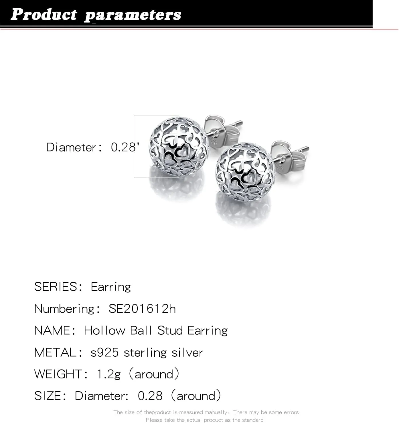 925 Sterling Silver Ball Stud Earrings - 0.28'' Heart Pattern Earrings For Women - 24K Gold Plated Round Earrings Fine Jewelry