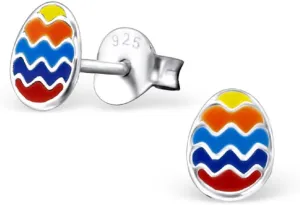 925 Sterling Silver Colorful Rainbow Small Easter Egg Stud Earrings 21710