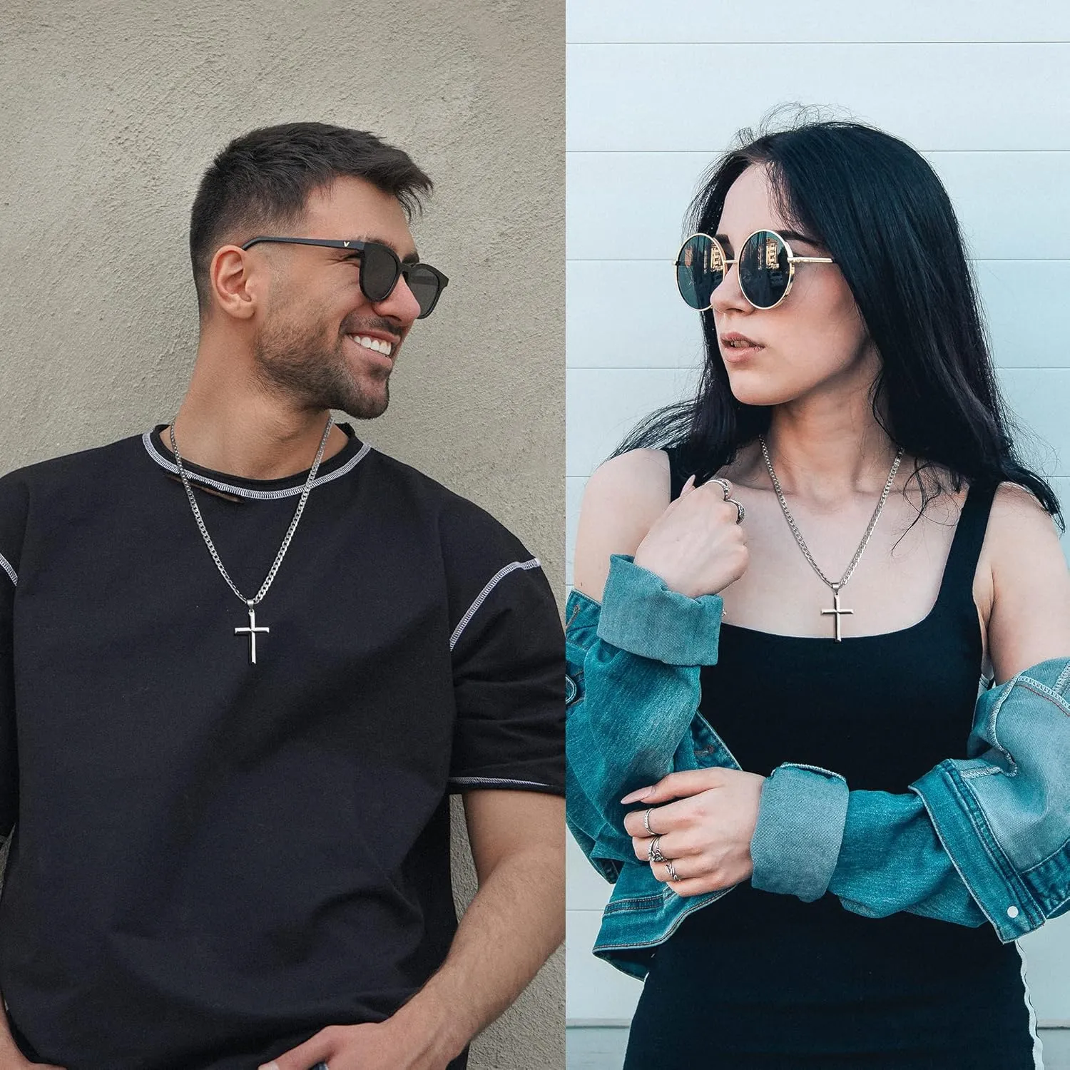 925 Sterling Silver Cross Necklace for Men Women with Stainless Steel Durable Cuban Link Chain Polished Beveled Edge Cross Chain Pendant Necklace Jewelry 16-28 Inches
