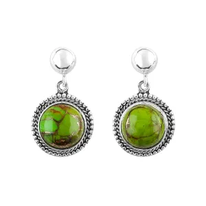 925 Sterling Silver Designer Studs, Genuine Green Turquoise Gemstone, Handmade Fashion Women Earrings, Gifts