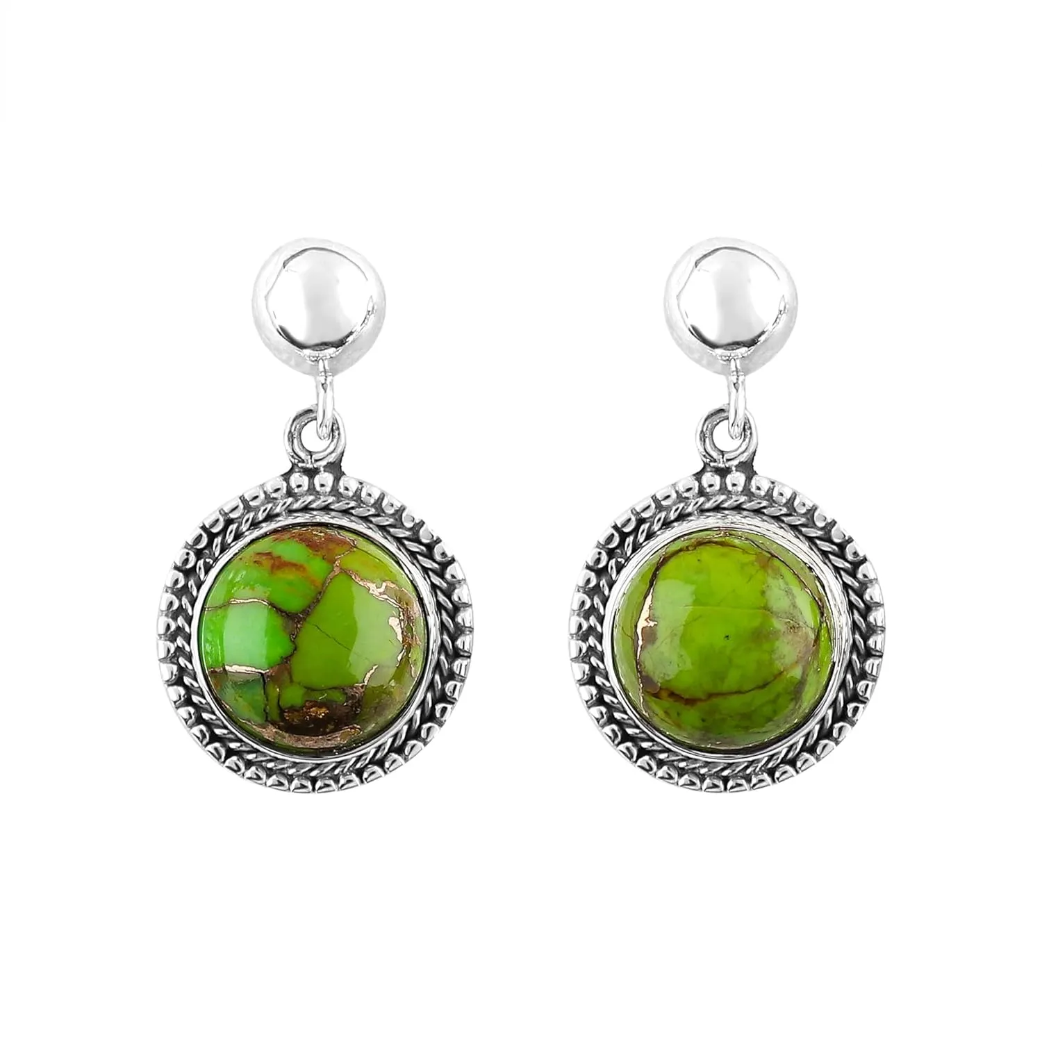 925 Sterling Silver Designer Studs, Genuine Green Turquoise Gemstone, Handmade Fashion Women Earrings, Gifts