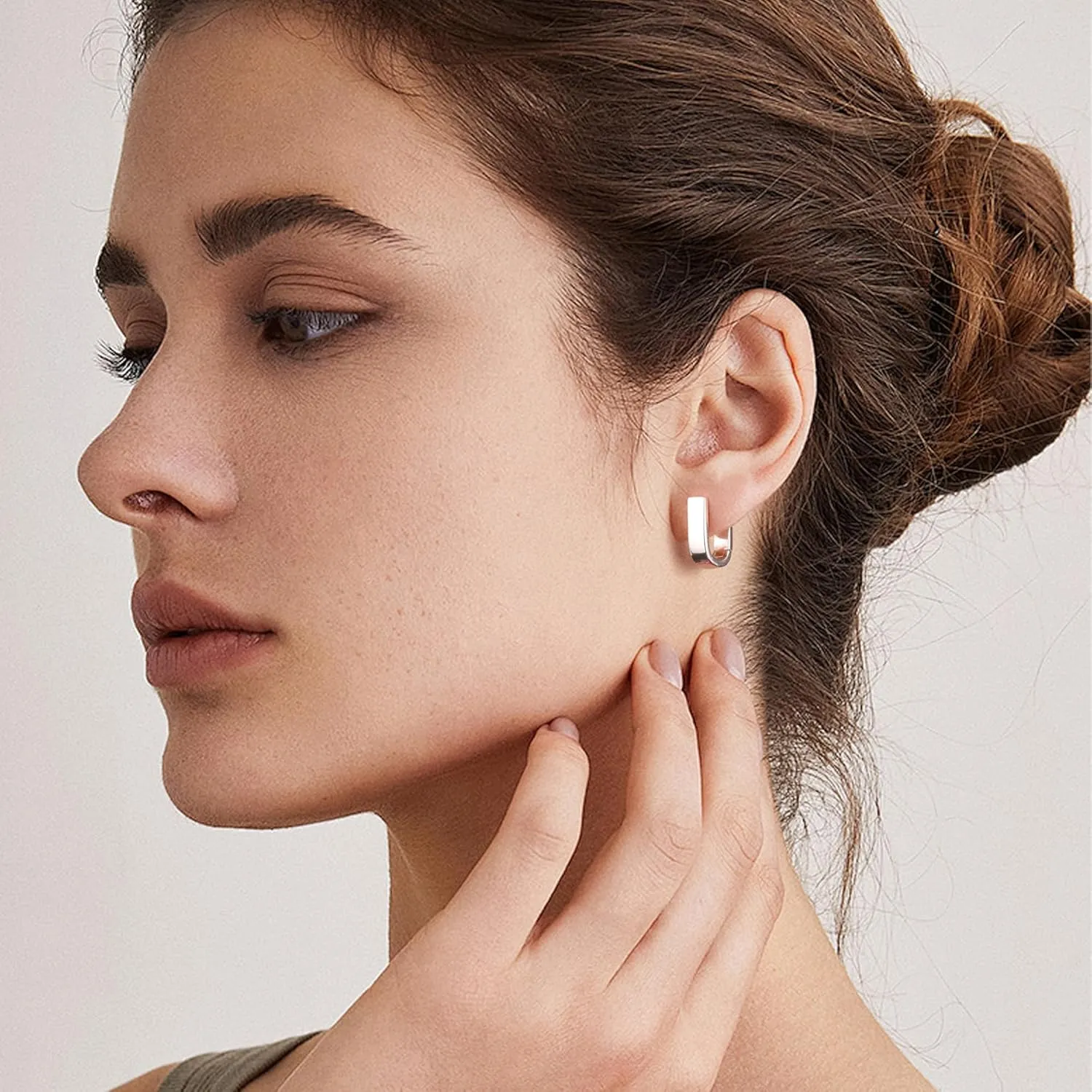 925 Sterling Silver Earrings for Women Small Chunky Silver Hoop Earrings Hypoallergenic Earring Small Thick Huggie U Hoops Earing for Jewelry Gifts