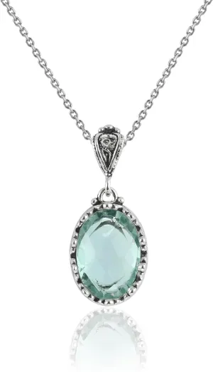 925 Sterling Silver Handcrafted Filigree Art Crown Design Gemstone Woman Pendant Necklace