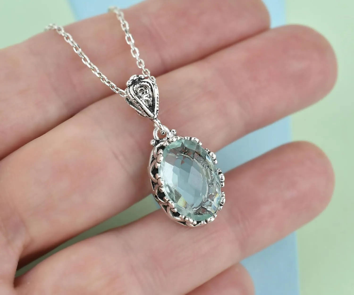 925 Sterling Silver Handcrafted Filigree Art Crown Design Gemstone Woman Pendant Necklace