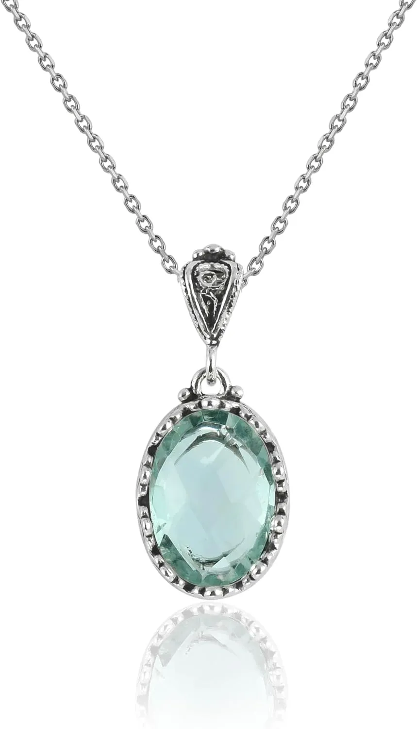 925 Sterling Silver Handcrafted Filigree Art Crown Design Gemstone Woman Pendant Necklace
