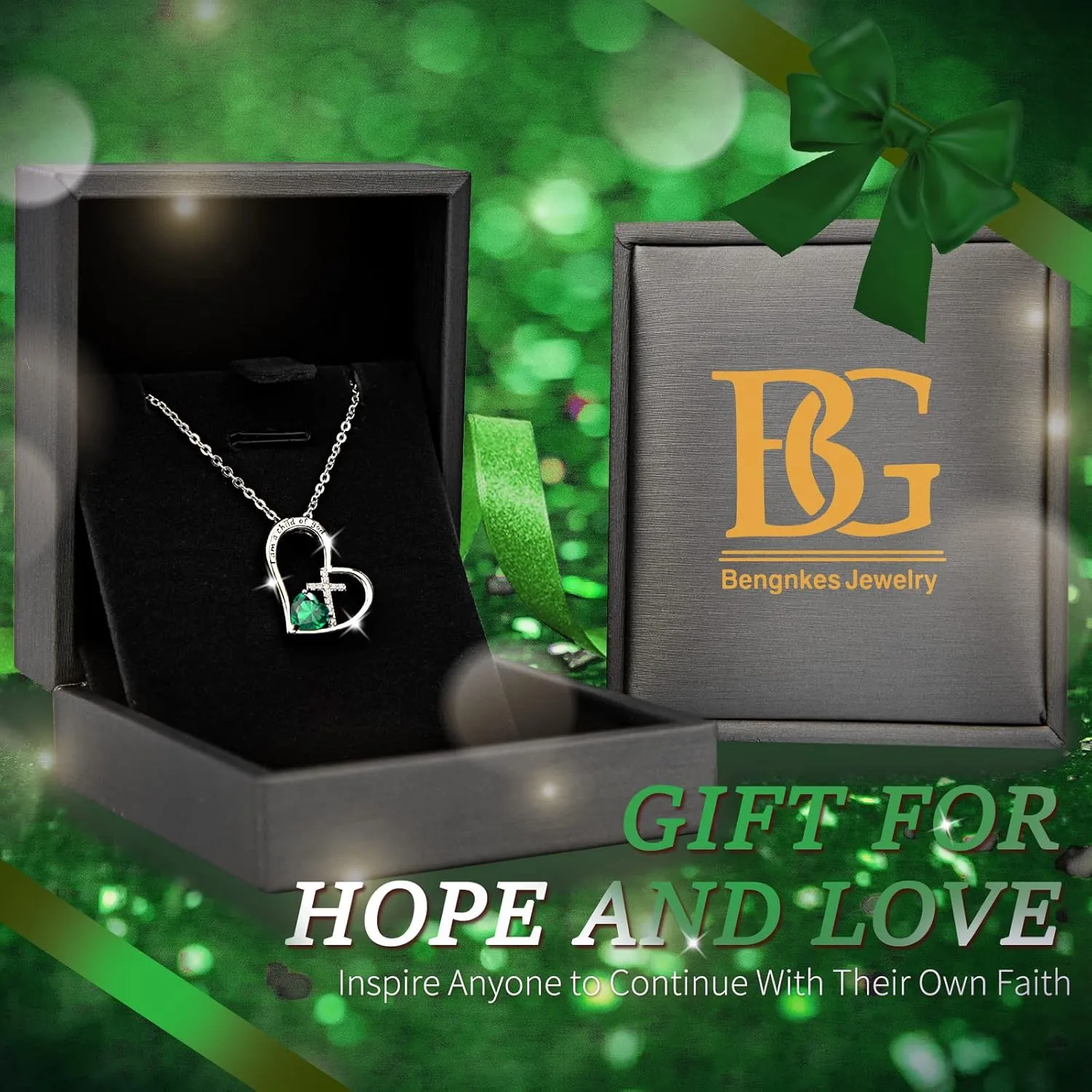 925 Sterling Silver I Am a Child of God Cross Pendant Necklaces for Women, Cross Necklace for Girls, Heart Necklace with Birthstone Christian Jewelry Baptism Gifts for Girls
