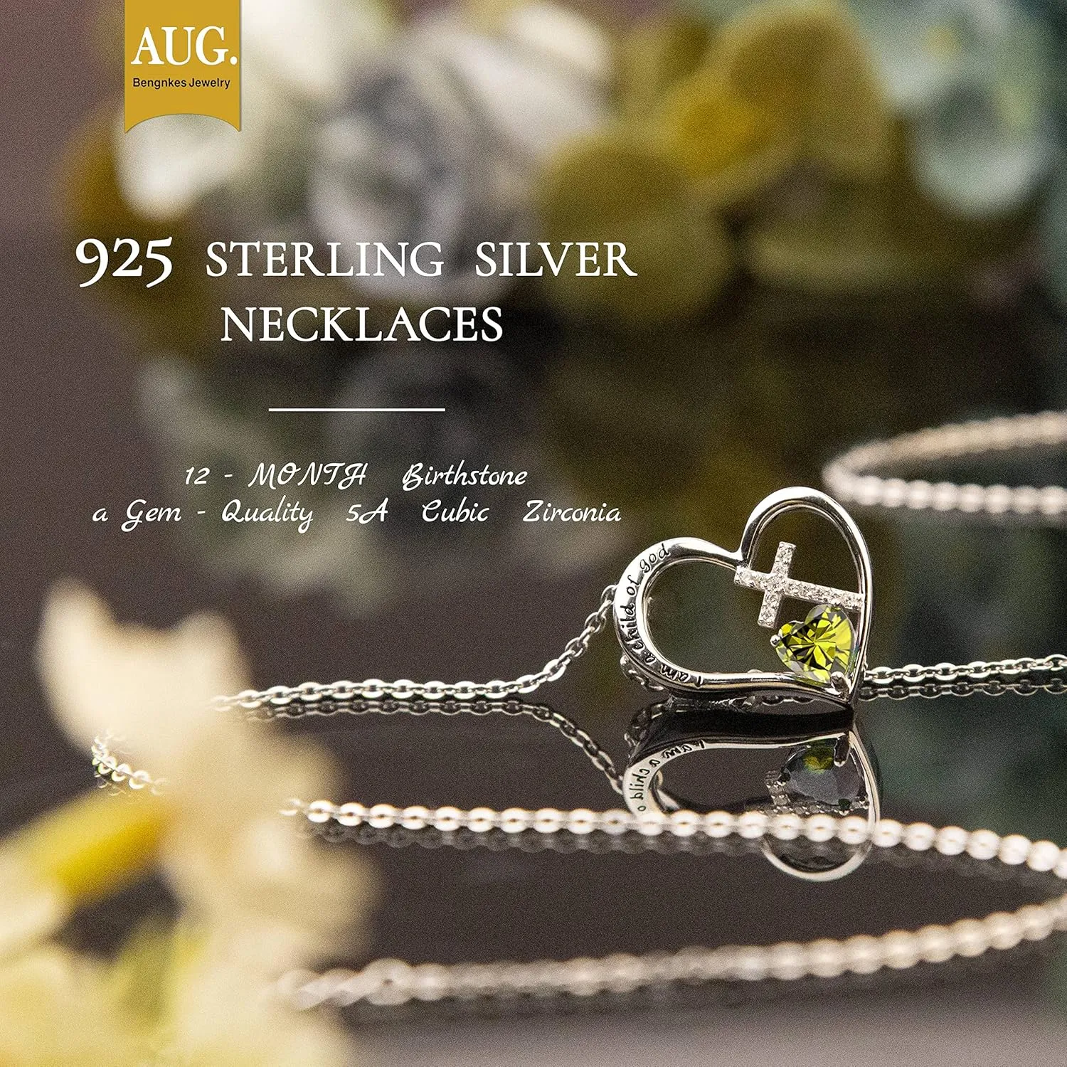 925 Sterling Silver I Am a Child of God Cross Pendant Necklaces for Women, Cross Necklace for Girls, Heart Necklace with Birthstone Christian Jewelry Baptism Gifts for Girls