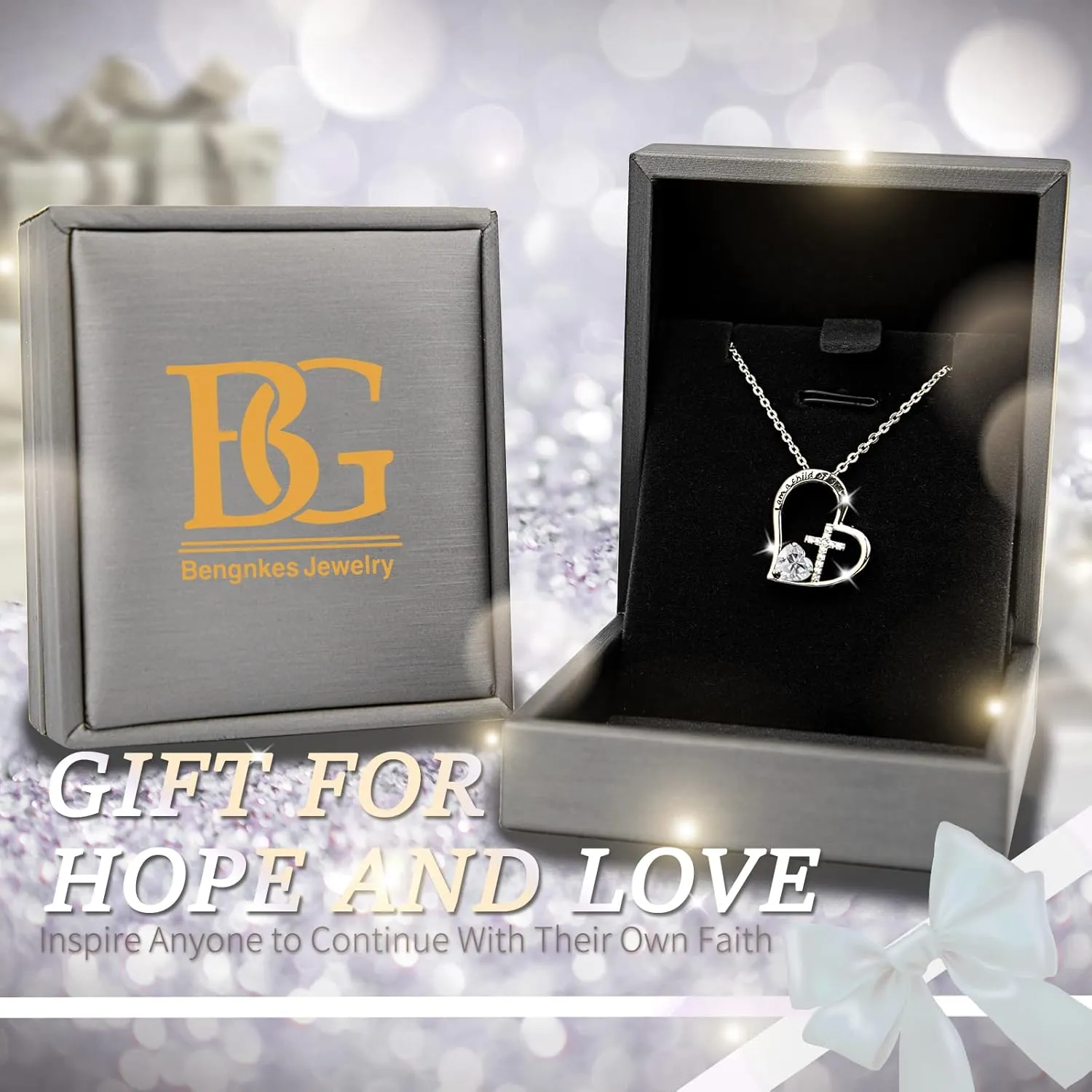 925 Sterling Silver I Am a Child of God Cross Pendant Necklaces for Women, Cross Necklace for Girls, Heart Necklace with Birthstone Christian Jewelry Baptism Gifts for Girls