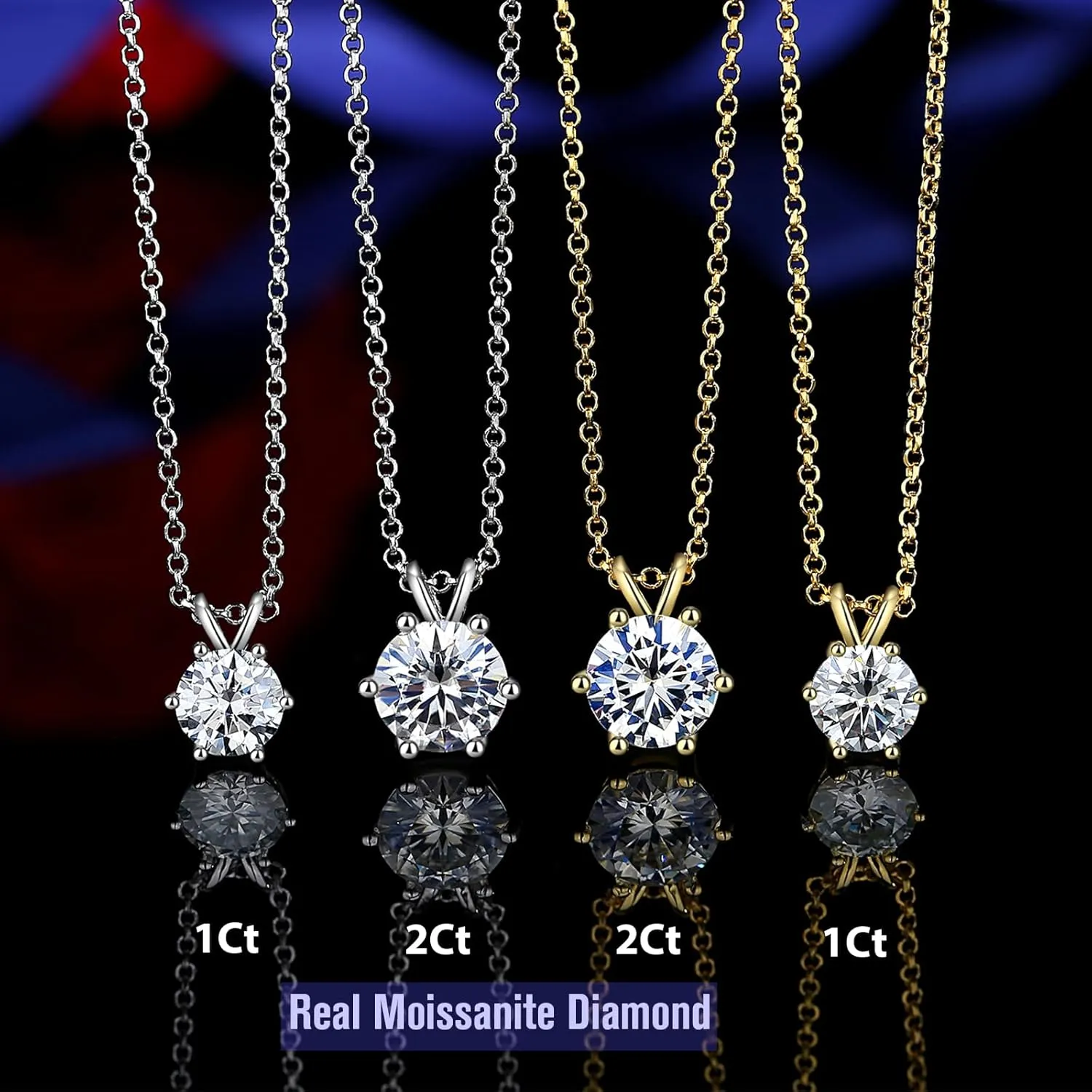 925 Sterling Silver Moissanite Necklace for Women, 1-2Ct Lab Grown Solitaire Moissanite Diamond Pendant 18K White/Yellow Gold Plated Jewelry Gifts for Her