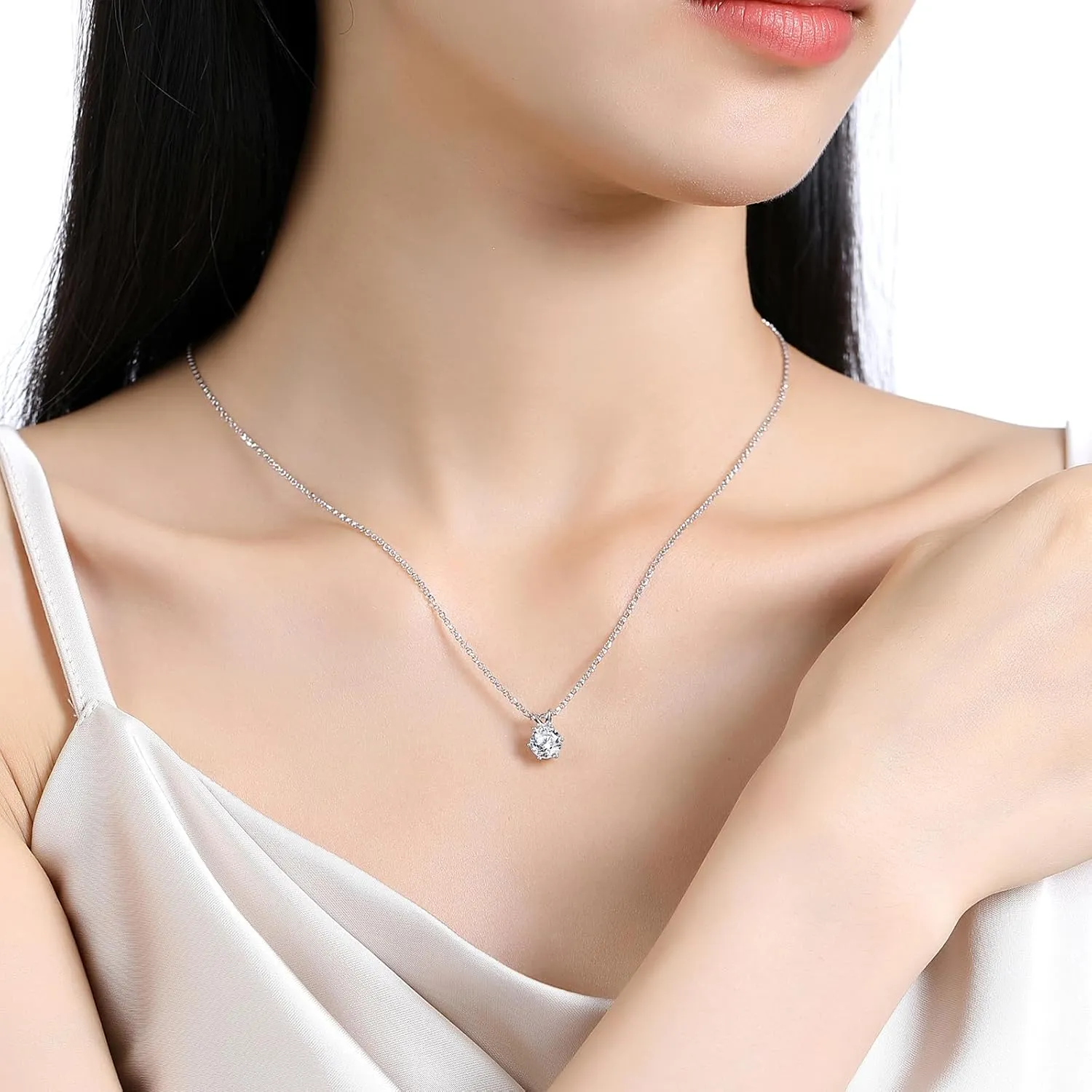 925 Sterling Silver Moissanite Necklace for Women, 1-2Ct Lab Grown Solitaire Moissanite Diamond Pendant 18K White/Yellow Gold Plated Jewelry Gifts for Her