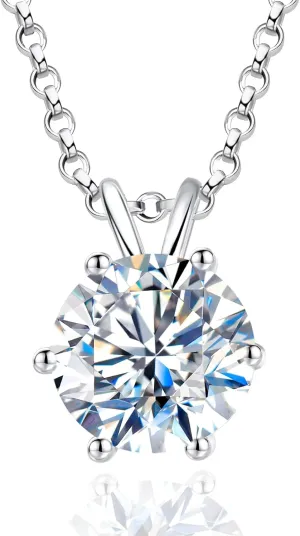 925 Sterling Silver Moissanite Necklace for Women, 1-2Ct Lab Grown Solitaire Moissanite Diamond Pendant 18K White/Yellow Gold Plated Jewelry Gifts for Her