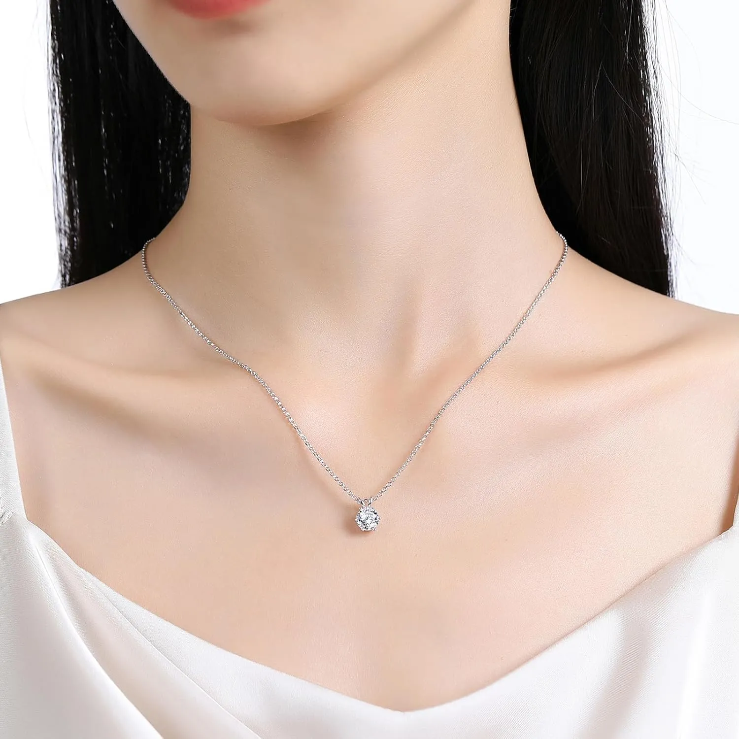 925 Sterling Silver Moissanite Necklace for Women, 1-2Ct Lab Grown Solitaire Moissanite Diamond Pendant 18K White/Yellow Gold Plated Jewelry Gifts for Her