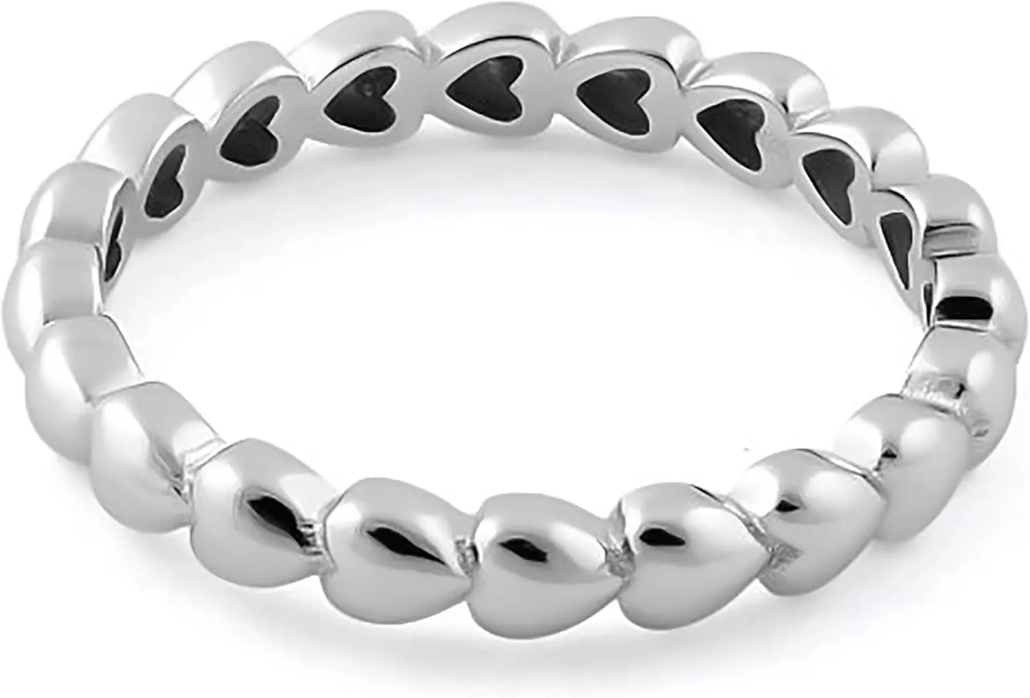 925 Sterling Silver Oxidized Platinum Plated Eternity Heart Stackable Women Valentines Day Ring