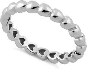 925 Sterling Silver Oxidized Platinum Plated Eternity Heart Stackable Women Valentines Day Ring
