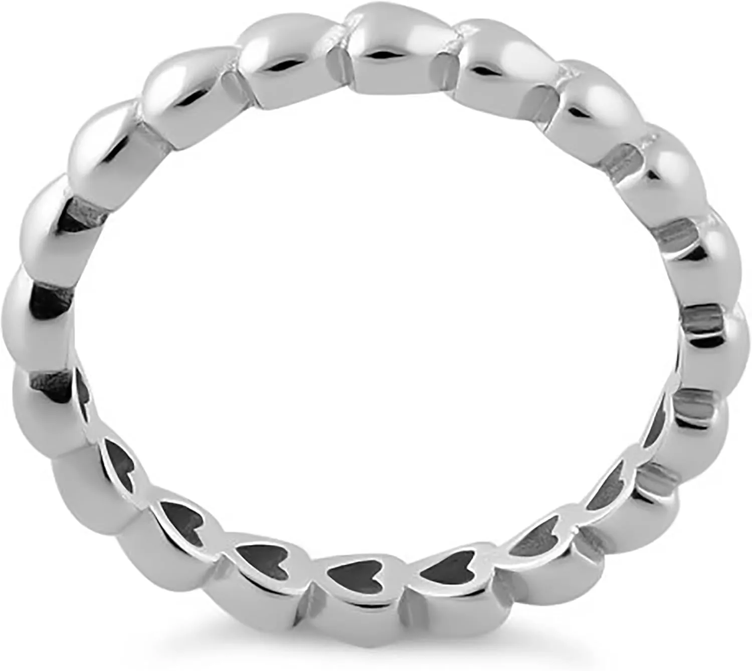 925 Sterling Silver Oxidized Platinum Plated Eternity Heart Stackable Women Valentines Day Ring
