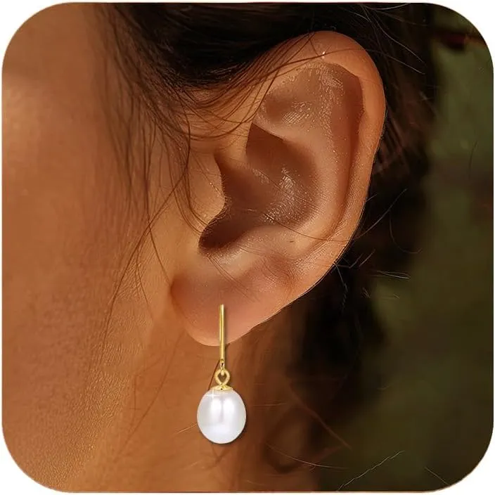 925 Sterling Silver Pearl Earrings for Women14K Gold Plated Leverback Pearl Drop Earrings AAA  Quality Freshwater Cultured Pearl Earrings Jewelry Gifts for Birthday Christmas - Gold/Silver