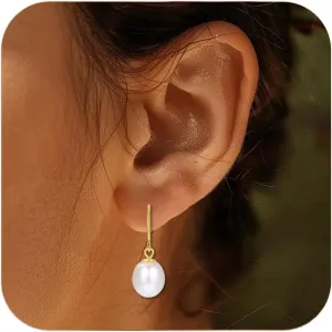 925 Sterling Silver Pearl Earrings for Women14K Gold Plated Leverback Pearl Drop Earrings AAA  Quality Freshwater Cultured Pearl Earrings Jewelry Gifts for Birthday Christmas - Gold/Silver