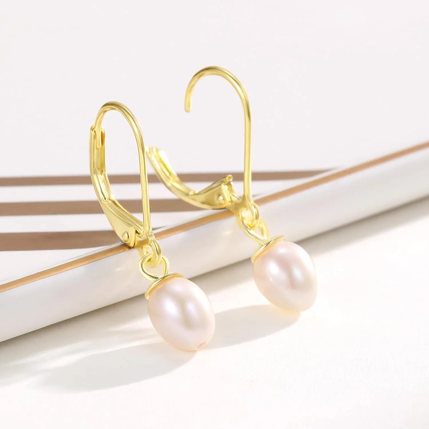 925 Sterling Silver Pearl Earrings for Women14K Gold Plated Leverback Pearl Drop Earrings AAA  Quality Freshwater Cultured Pearl Earrings Jewelry Gifts for Birthday Christmas - Gold/Silver