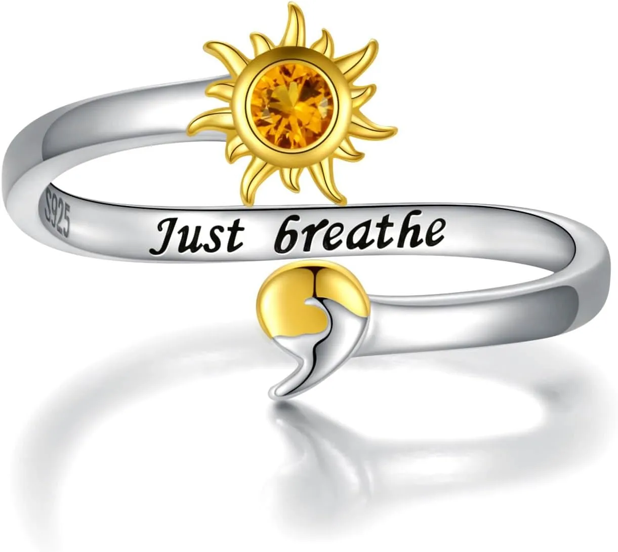 925 Sterling Silver Semicolon Ring - Gold Sun Wave Rings Engraved Keep Going Jewelry Inspirational Gifts for Women