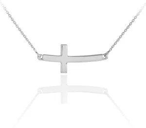.925 Sterling Silver Sideways Horizontal Curved Cross Bar Style Necklace