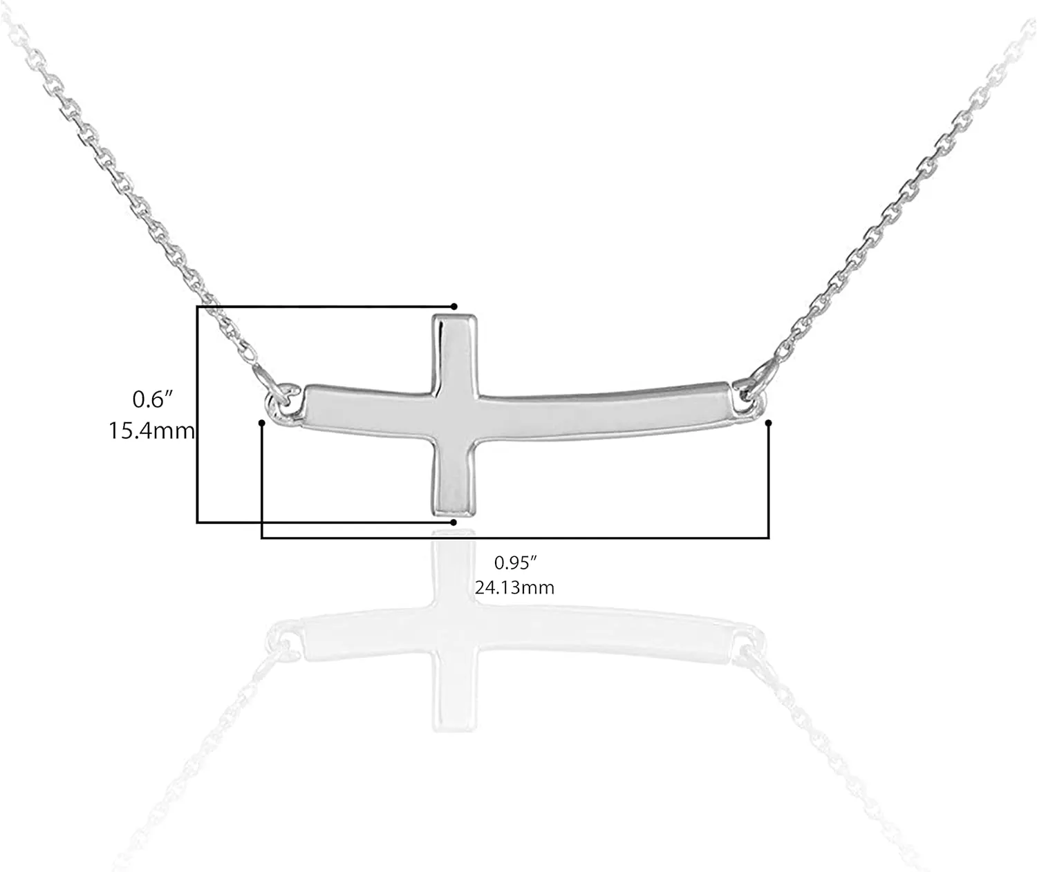 .925 Sterling Silver Sideways Horizontal Curved Cross Bar Style Necklace