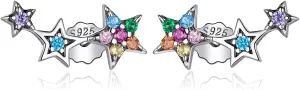 925 Sterling Silver Stars Earrings, colorful Cubic Zirconia Climber Earrings Hypoallergenic Stud Earrings for Women, Gift boxed