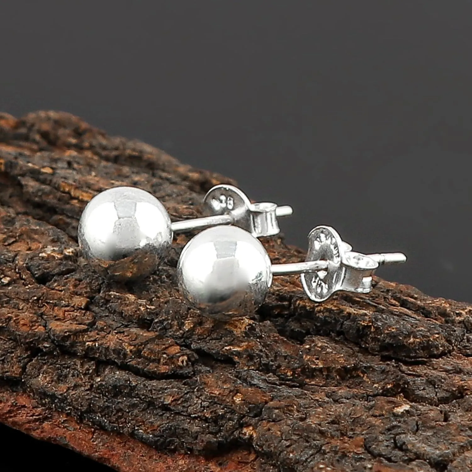 925 Sterling Silver Stud Round Ball Push & Post Earrings for Women Bohemian Handmade Jewelry Elegant Minimalist Bridal Promise Earring Mother's Day Gift for Women (Ball Size - 8 mm)