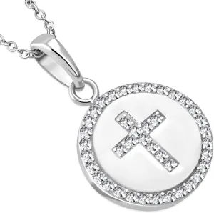 925 Sterling Silver Womens Religious Cross White CZ Classic Pendant Necklace
