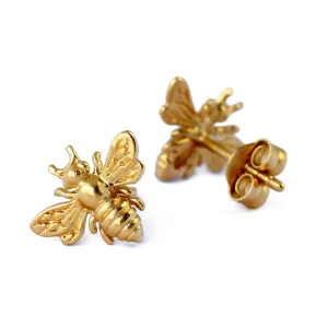 A Charmed Impression  Little Gold Bee Earrings  Gold Honeybee Studs  BumbleBee Post  Handcrafted Jewelry