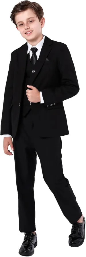 A&J DESIGN Boys 7-Piece Formal Suit Ring Bearer Outfit with Dress Shirt, Jacket, Vest, Pants, Tie, Bowtie and Pocket Square