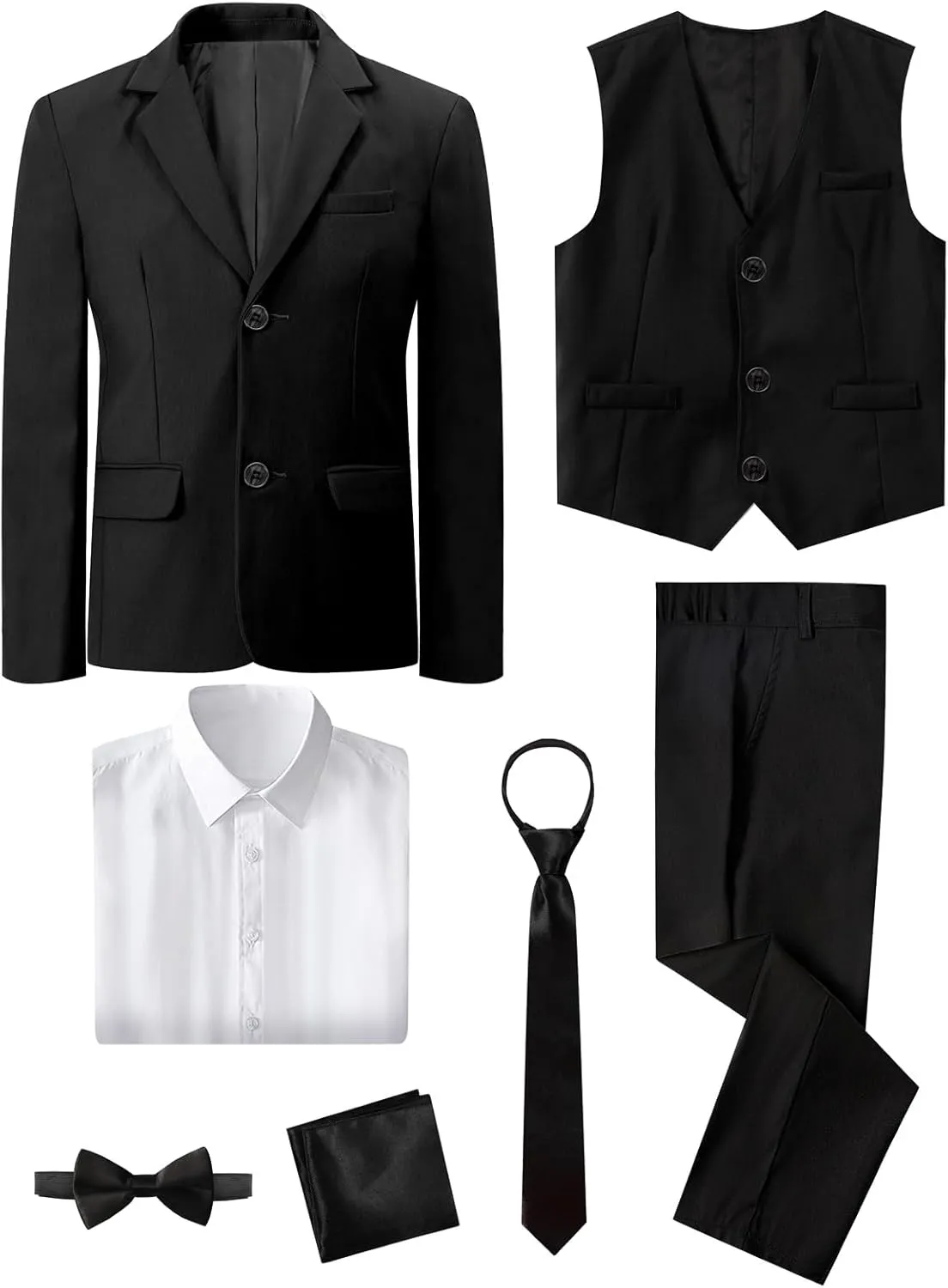 A&J DESIGN Boys 7-Piece Formal Suit Ring Bearer Outfit with Dress Shirt, Jacket, Vest, Pants, Tie, Bowtie and Pocket Square