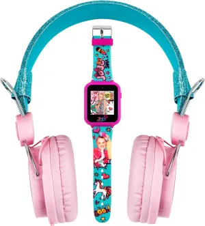 Accutime JoJo Siwa Headphone and Smart Watch Combo - Interactive Learning Watch with Games, Pink & Blue Adjustable Headphones, 10 Custom Faces, Gift Set for Girls