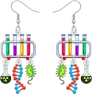 Acrylic Funny Laboratory Microscope Earrings Appreciation Gifts for Women Biology Teacher Student Nurse Jewelry DNA Charms