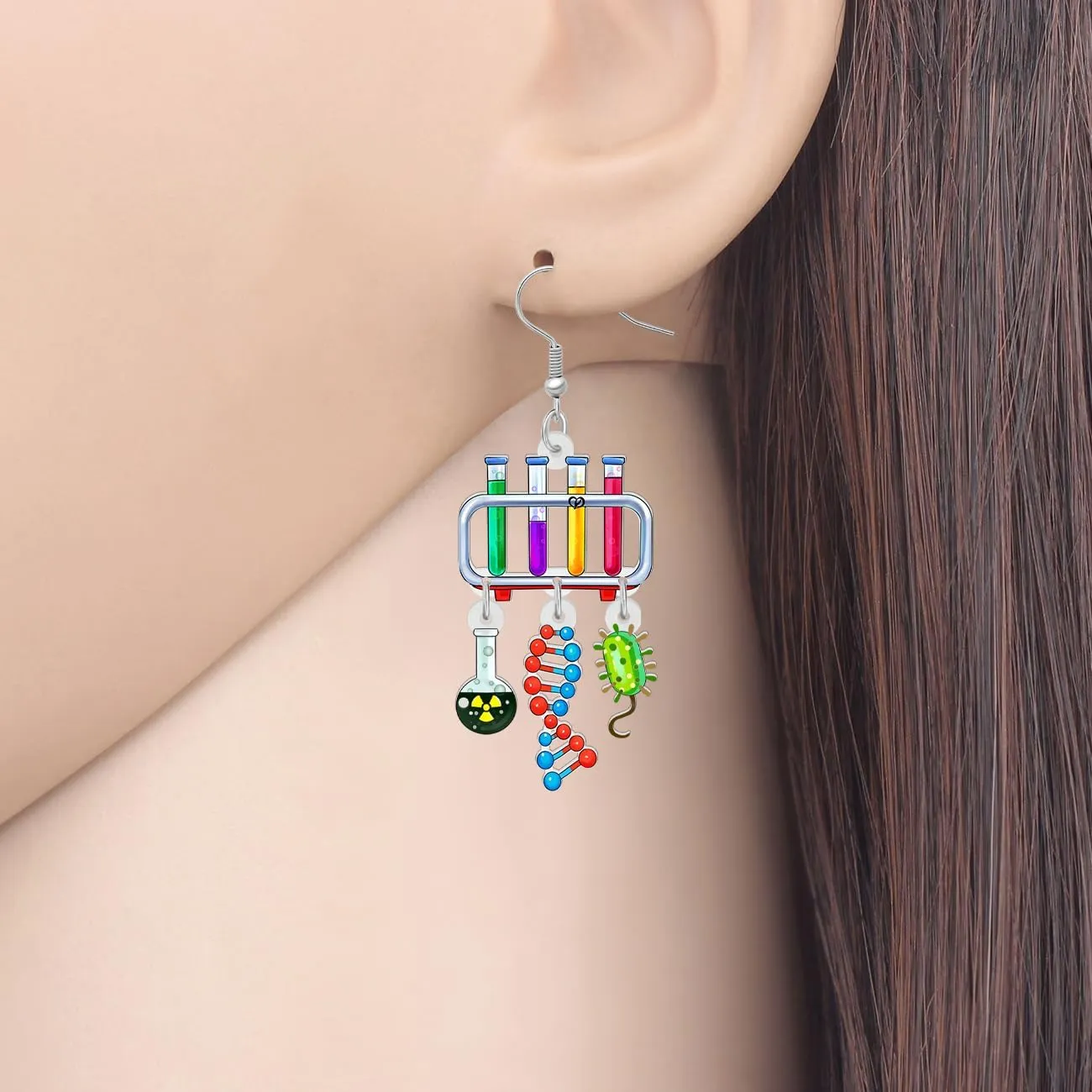 Acrylic Funny Laboratory Microscope Earrings Appreciation Gifts for Women Biology Teacher Student Nurse Jewelry DNA Charms
