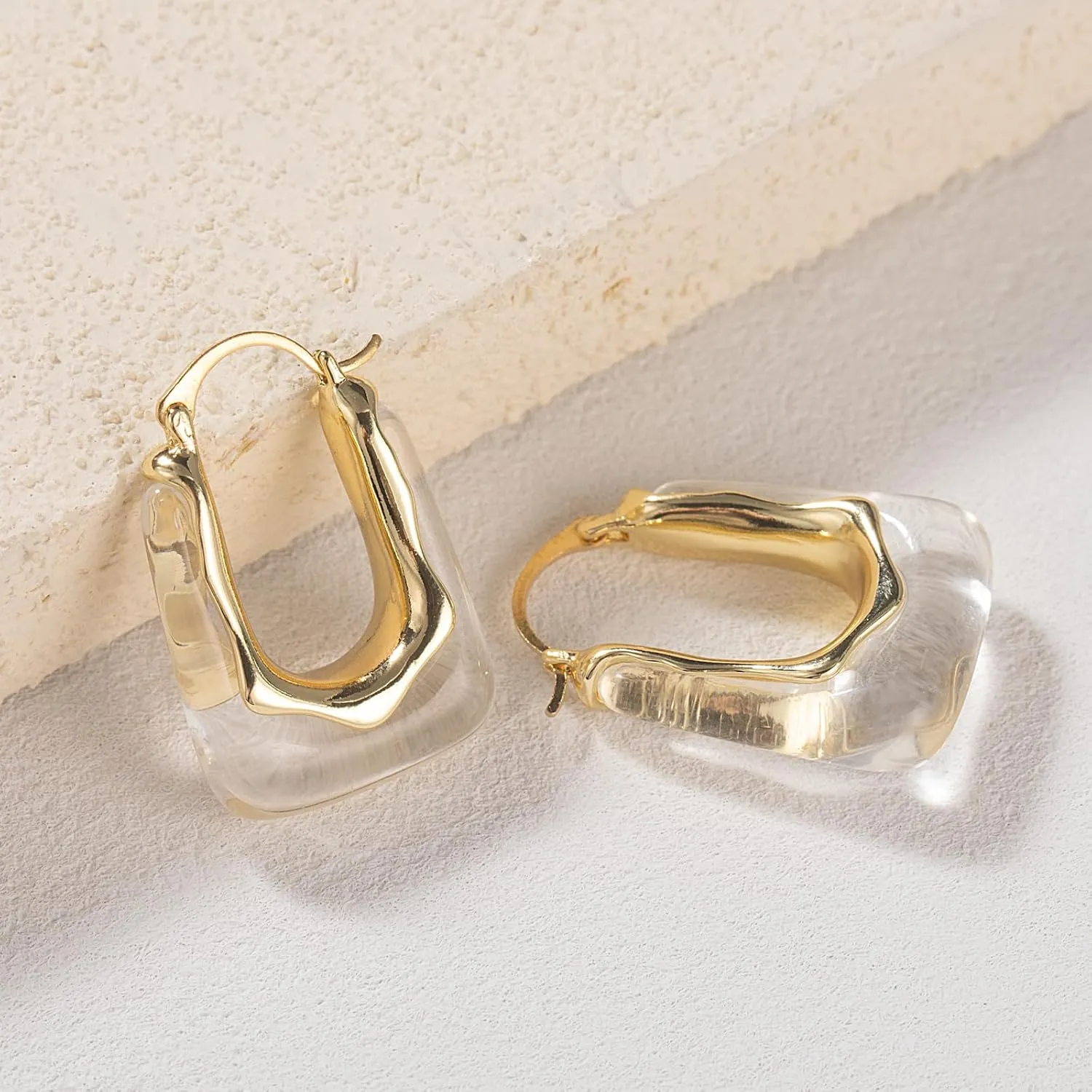 Acrylic Gold Hoop Earrings Chunky Huggie Statement Vintage Earrings Cute Resin Drop Earring Trendy Jewelry Gifts for Women