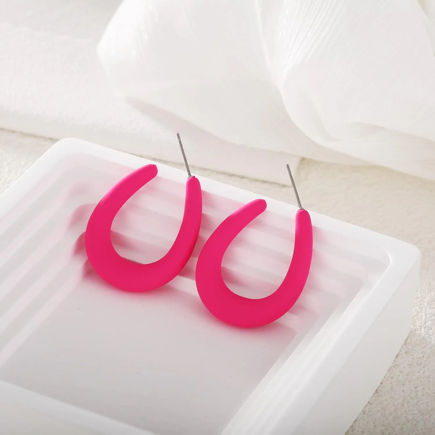 Acrylic Teardrop Hoop Earrings for Women, Colorful Oval Statement Earrings Lightweight Trendy Jewelry