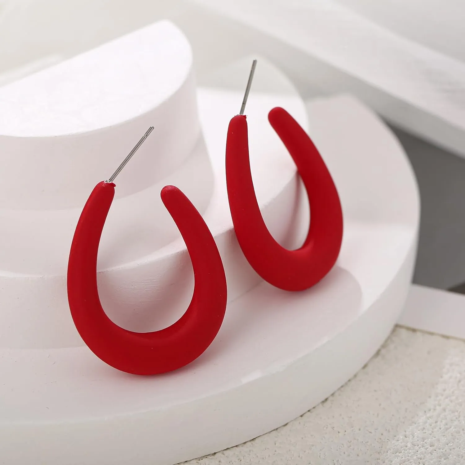 Acrylic Teardrop Hoop Earrings for Women, Colorful Oval Statement Earrings Lightweight Trendy Jewelry
