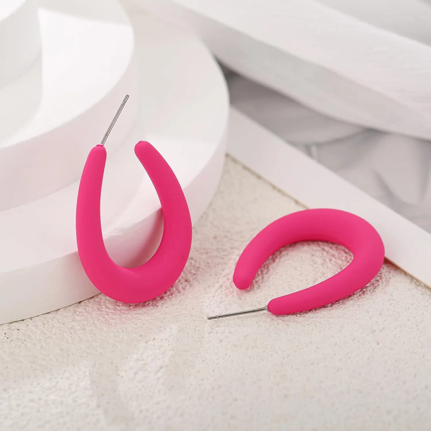 Acrylic Teardrop Hoop Earrings for Women, Colorful Oval Statement Earrings Lightweight Trendy Jewelry