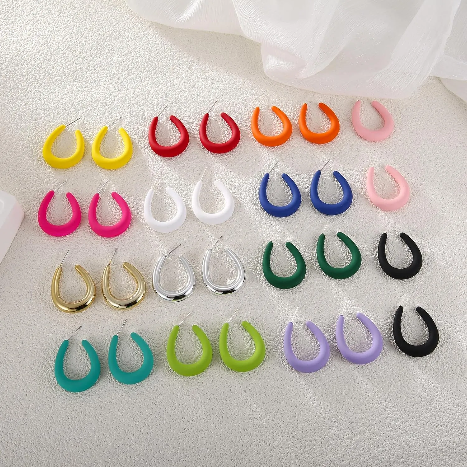 Acrylic Teardrop Hoop Earrings for Women, Colorful Oval Statement Earrings Lightweight Trendy Jewelry