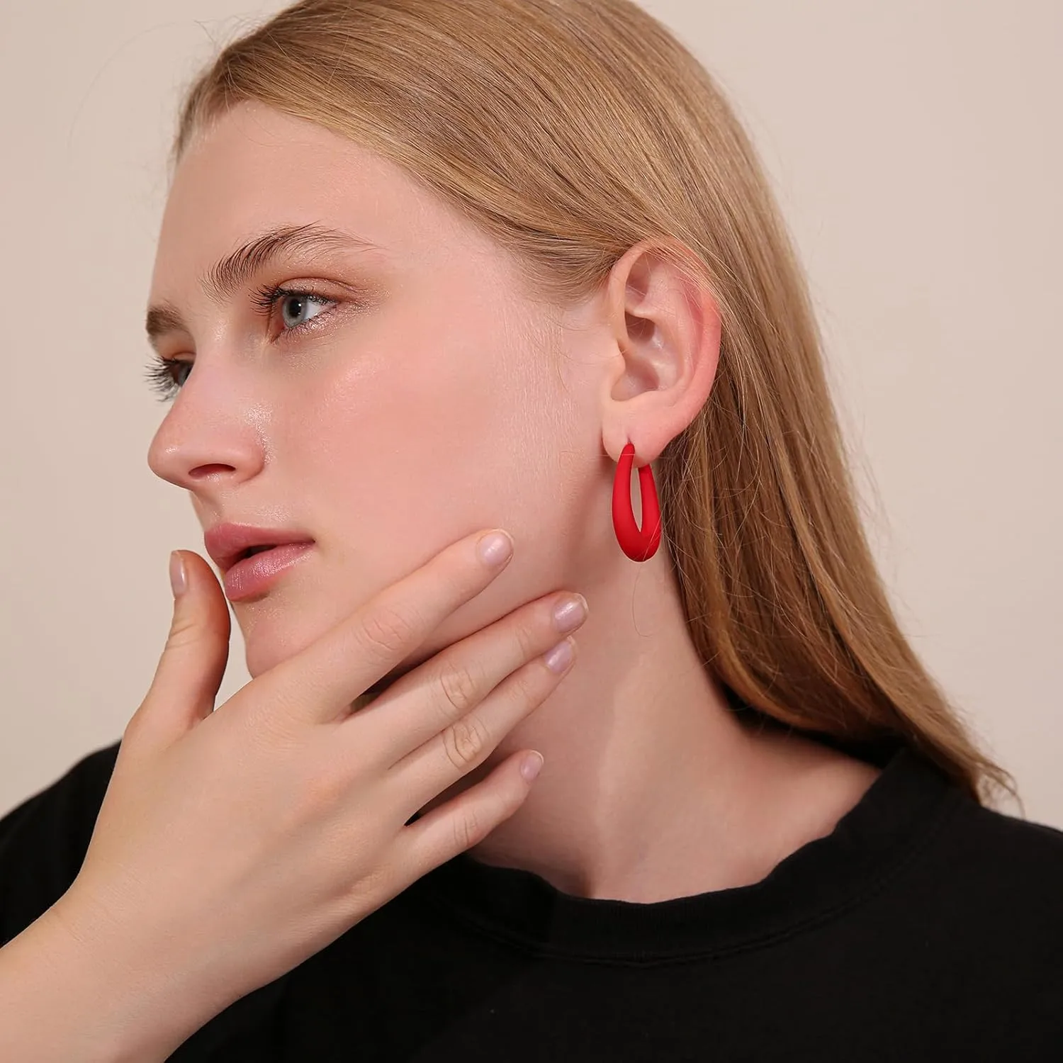 Acrylic Teardrop Hoop Earrings for Women, Colorful Oval Statement Earrings Lightweight Trendy Jewelry