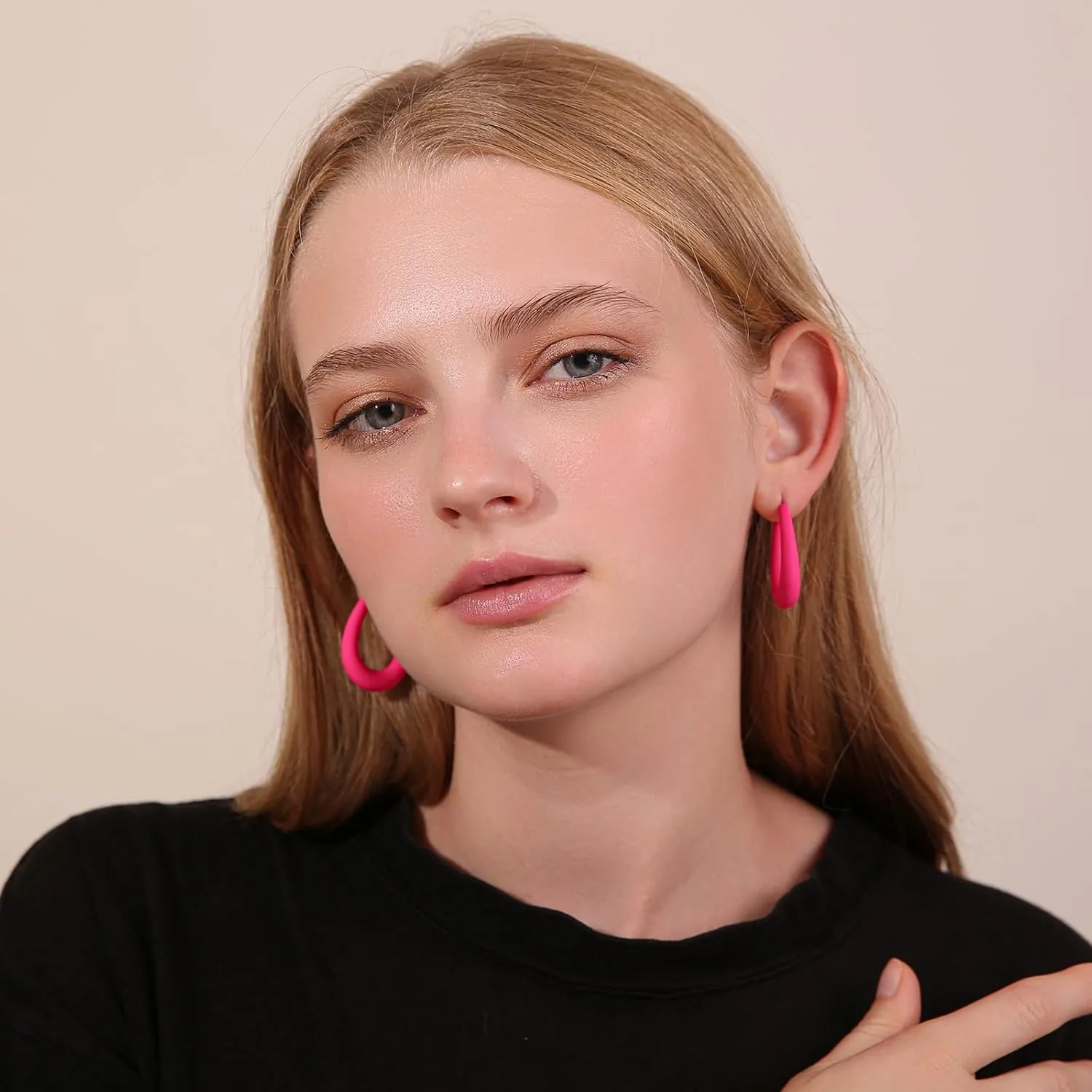 Acrylic Teardrop Hoop Earrings for Women, Colorful Oval Statement Earrings Lightweight Trendy Jewelry