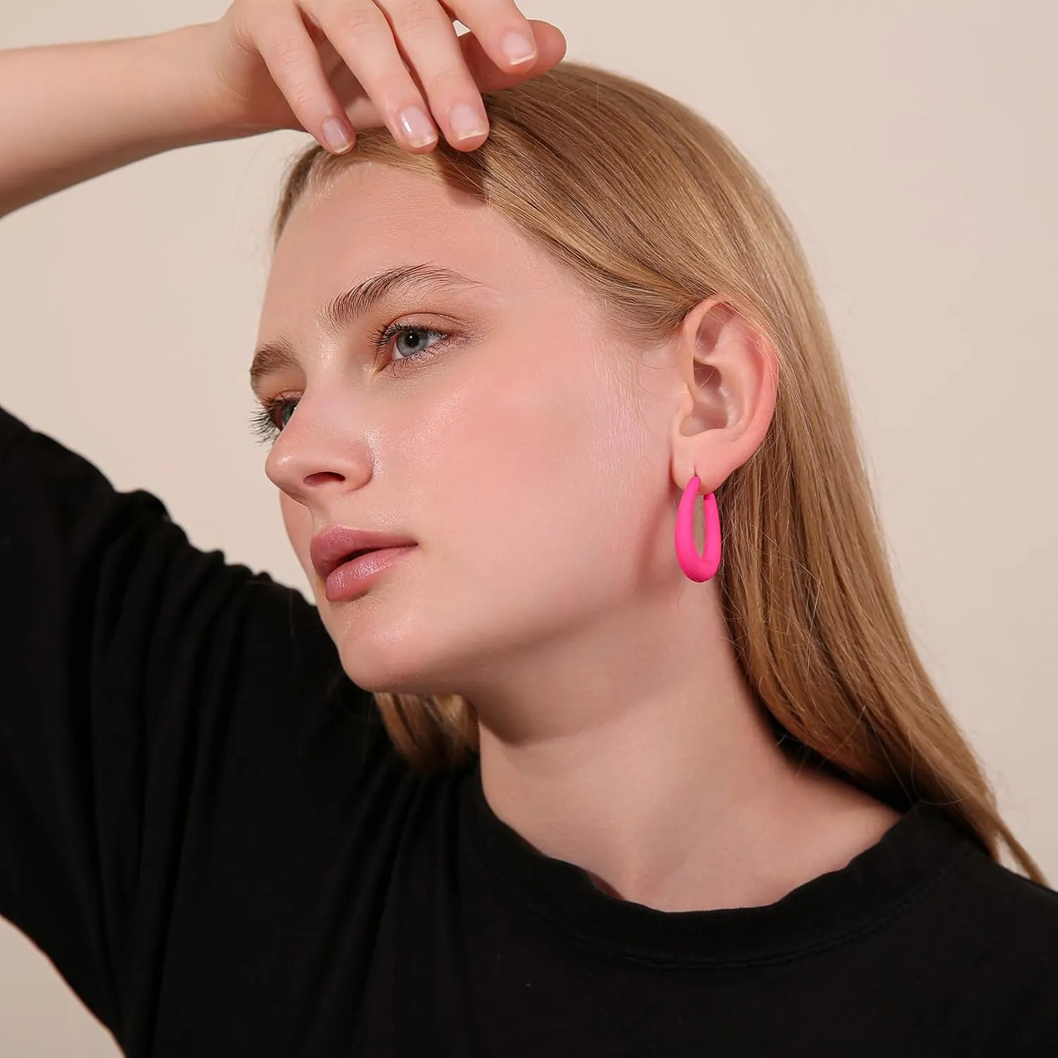 Acrylic Teardrop Hoop Earrings for Women, Colorful Oval Statement Earrings Lightweight Trendy Jewelry
